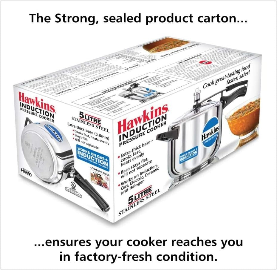 Hawkins Stainless Steel Induction Compatible Pressure Cooker, 5 Litre Capacity,